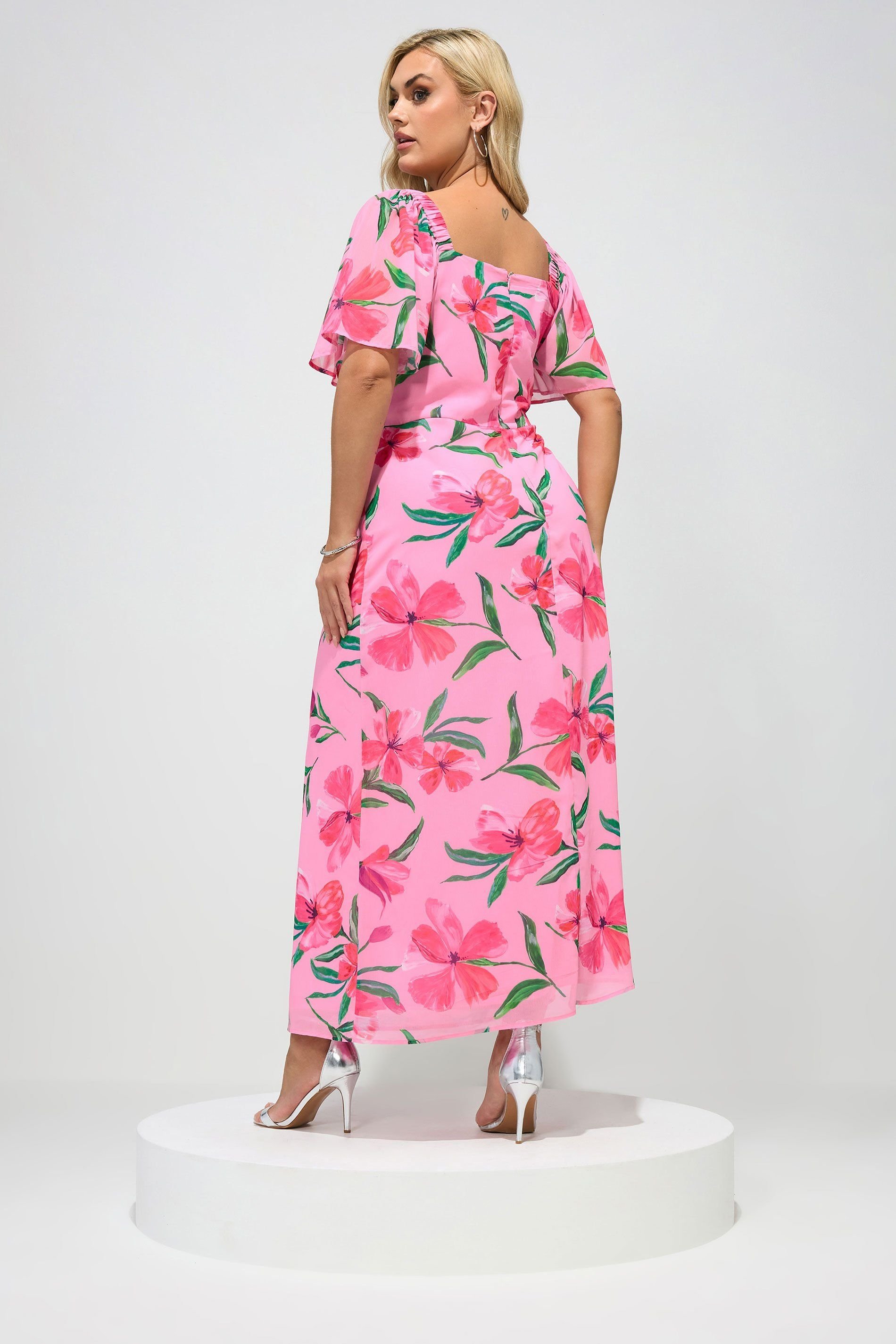 Yours Yours Women's Floral Gathered Maxi Dress in Pink - 3