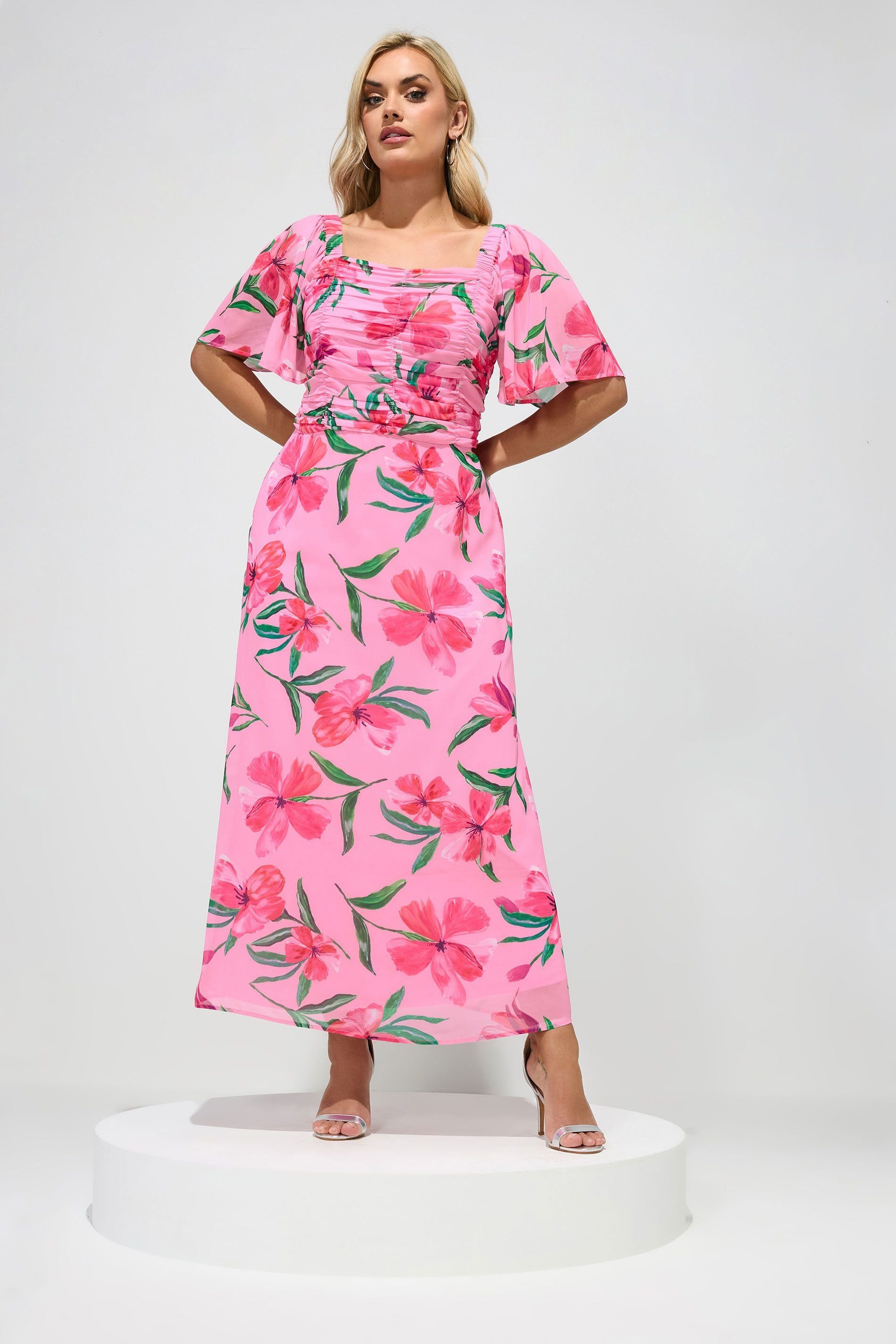 Yours Yours Women's Floral Gathered Maxi Dress in Pink - 4
