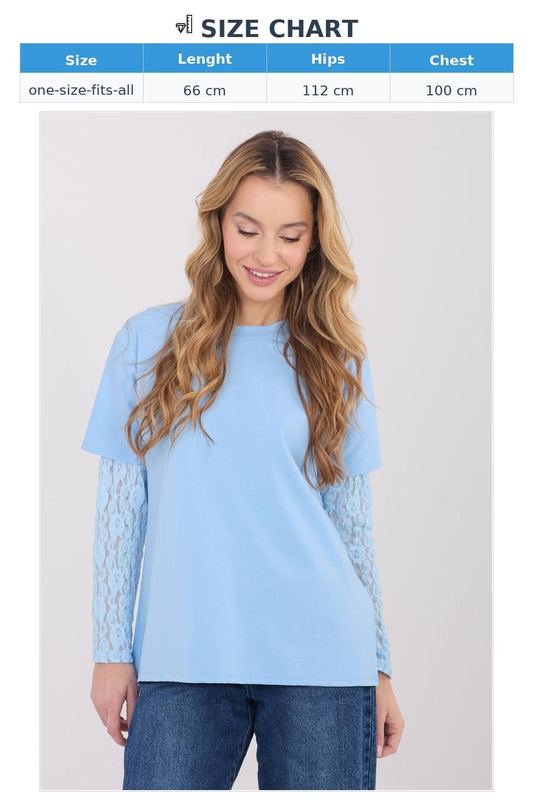 Love Lace Love Lace Women's Daily Cotton Blend Blouse with Lace Sleeves in Blue - 4