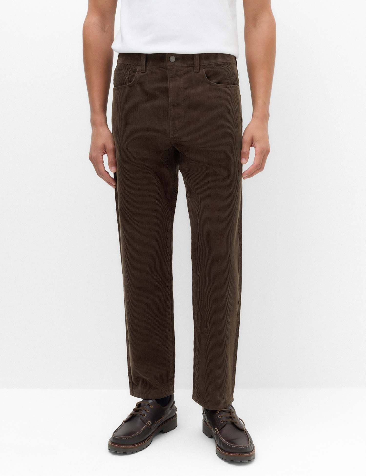 Marks & Spencer M&S Straight Fit Pure Cotton Corduroy 5 Pocket Trousers Bitter Chocolate