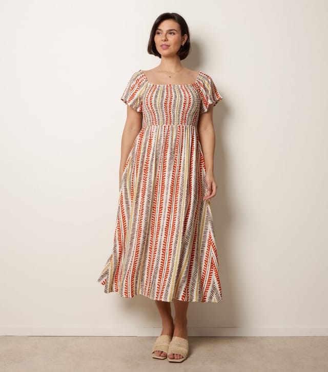 Blue Vanilla Women's Orange Striped Shirred Midi Dress Blue Vanilla New Look - 3
