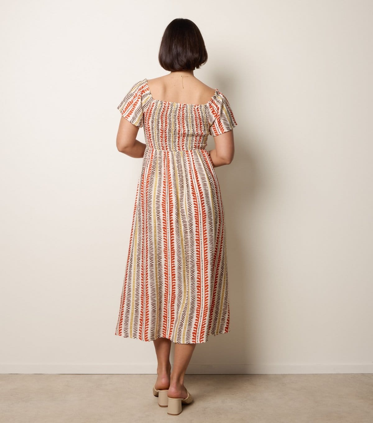 Blue Vanilla Women's Orange Striped Shirred Midi Dress Blue Vanilla New Look - 4