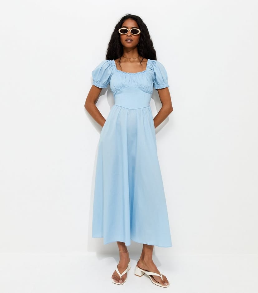 New Look Women's Light Blue Lace Trim Milkmaid Midi Dress New Look - 1