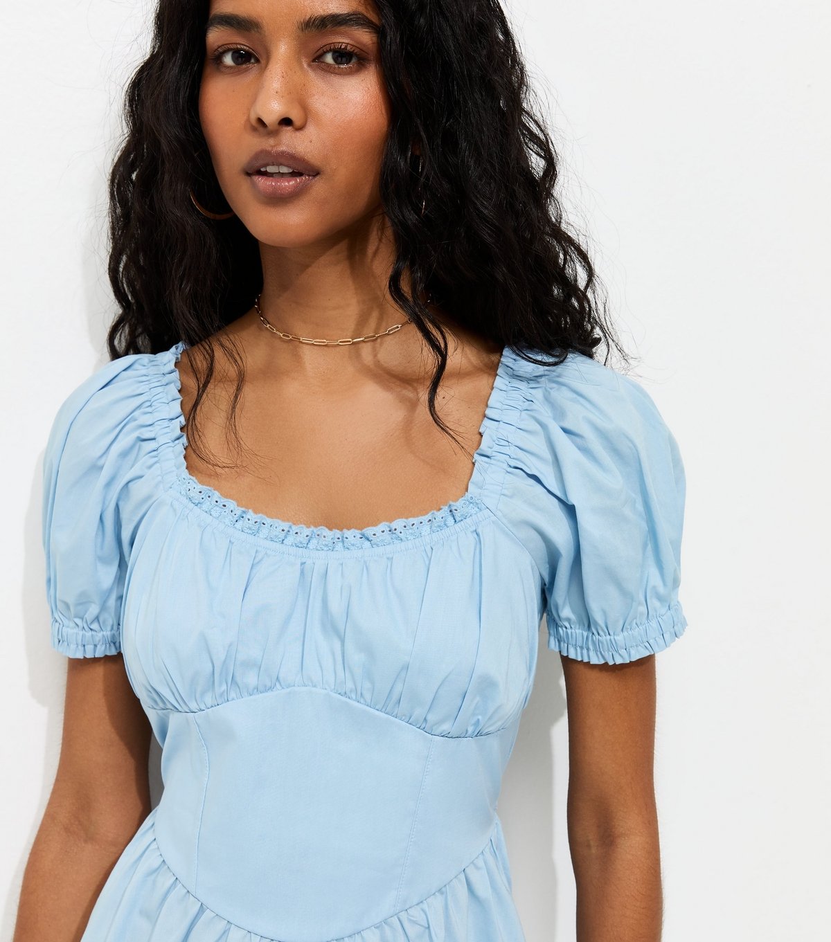 New Look Women's Light Blue Lace Trim Milkmaid Midi Dress New Look - 2