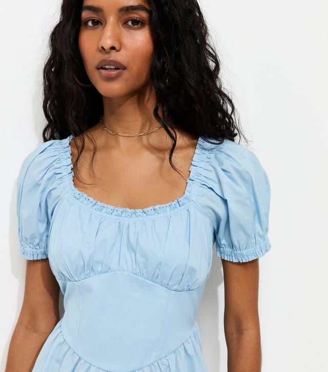 New Look Women's Light Blue Lace Trim Milkmaid Midi Dress New Look - 2