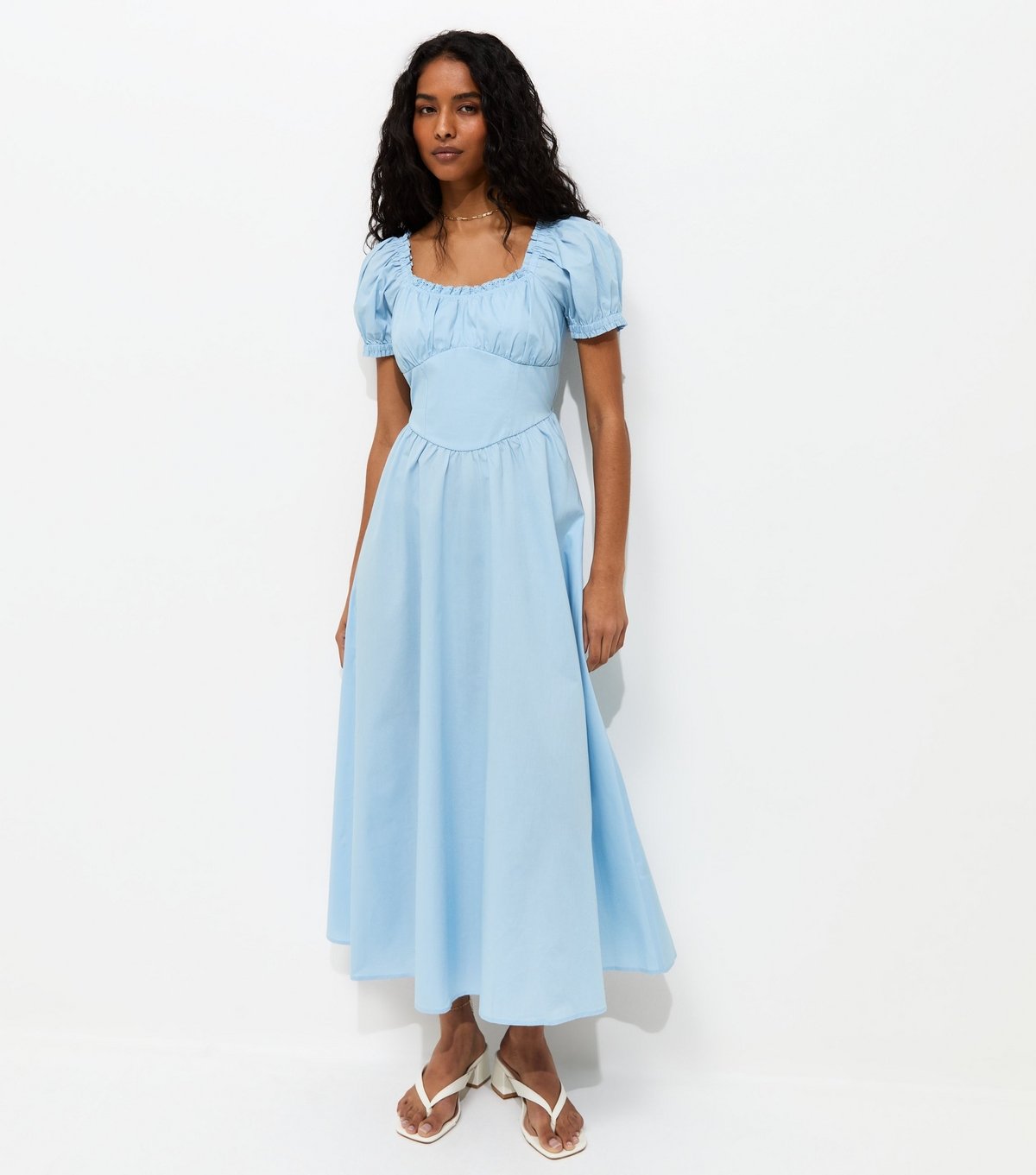 New Look Women's Light Blue Lace Trim Milkmaid Midi Dress New Look - 3