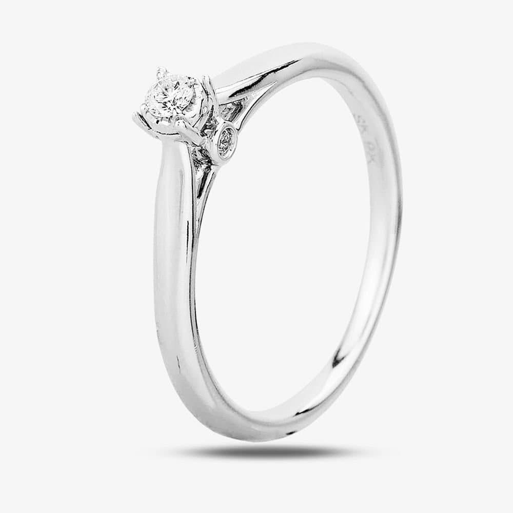 T.H.Baker T.H.Baker Women's 9ct White Gold 0.10ct Diamond Bridge Accent Diamond Solitaire Ring in Silver