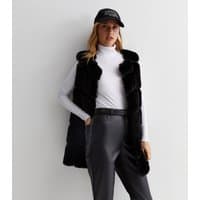 Gini London Women's Black Faux Fur Long Gilet Gini London New Look