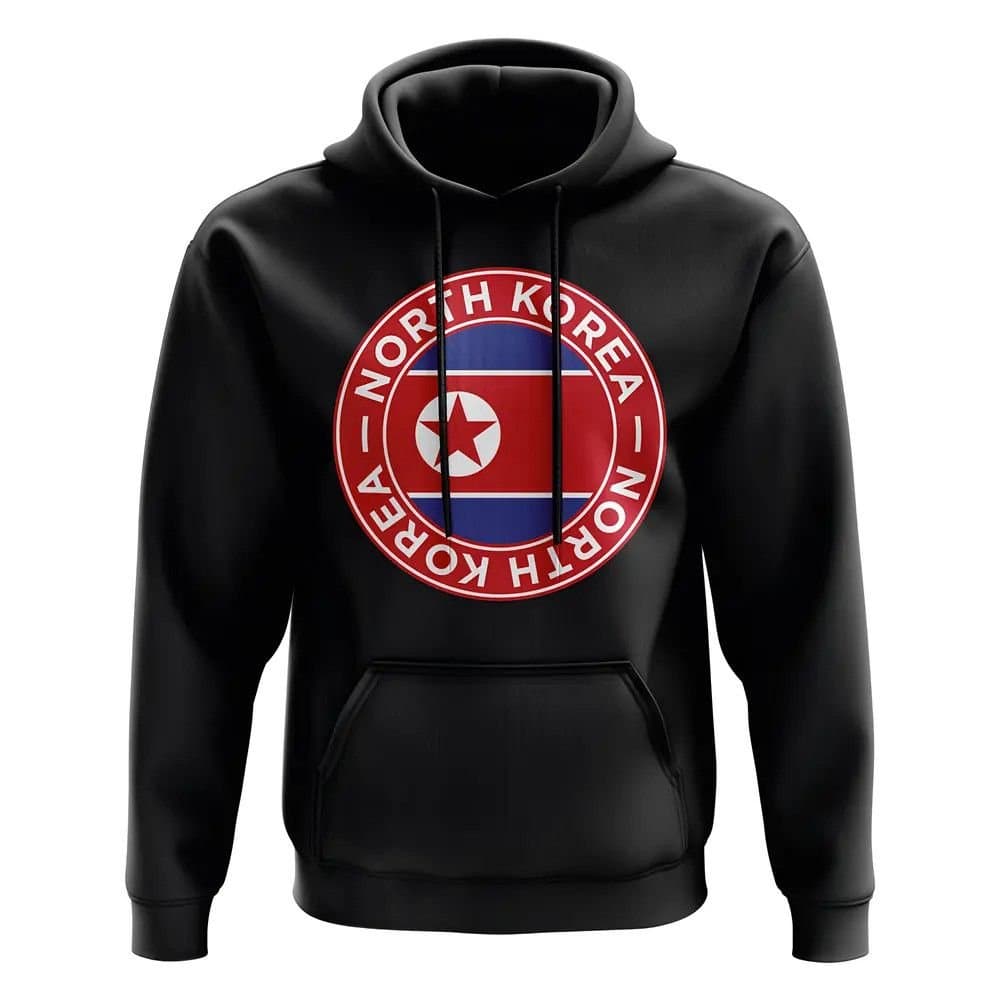 North Korea North Korea Men's Personalised Football Badge Hoodie in Black
