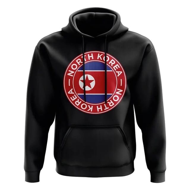 North Korea North Korea Men's Personalised Football Badge Hoodie in Black - 2