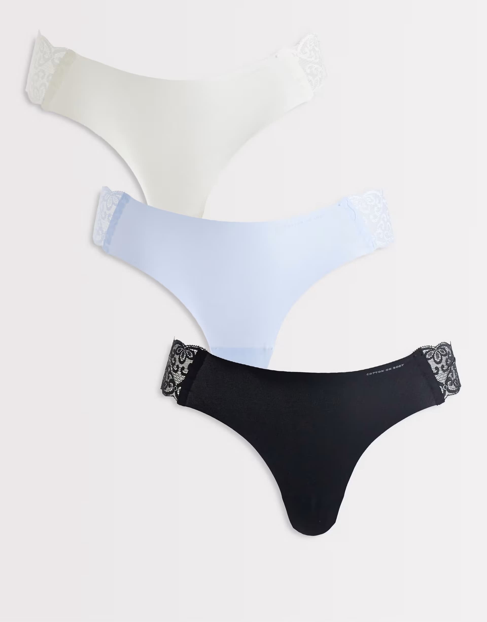 ASOS Cotton On party pants seamless thong 3 set brief black, blue and white