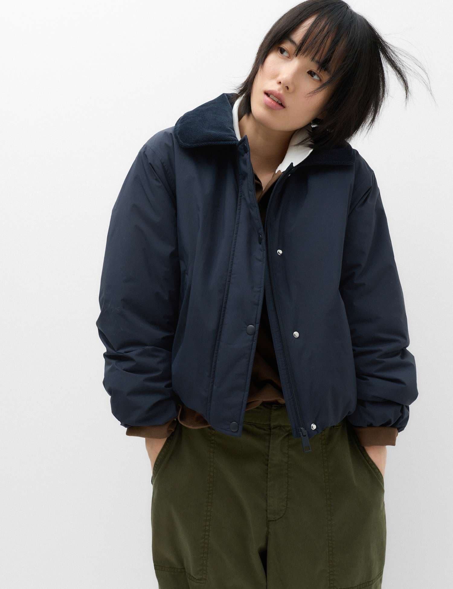 Marks & Spencer M&S Thermowarmth™ Cord Collar Short Padded Jacket Midnight Navy
