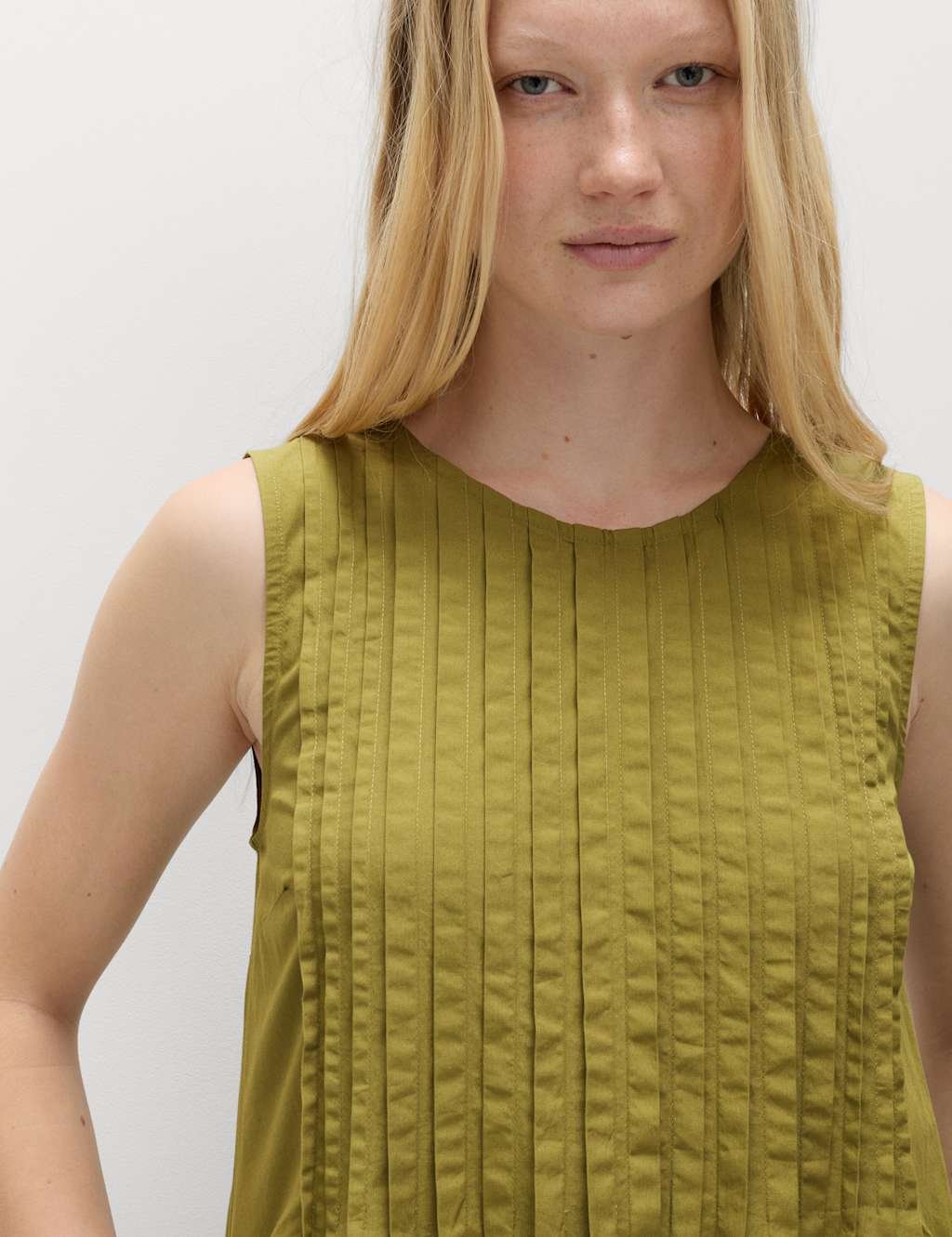 Marks & Spencer M&S Pure Cotton Pintuck Midi Relaxed Dress Lime - 2