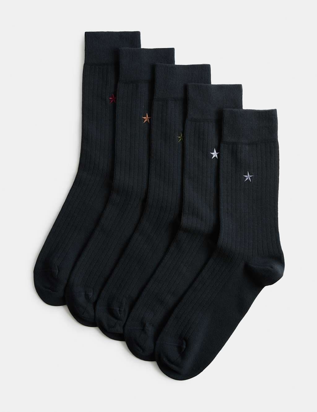 Marks & Spencer M&S 5 Pack Cool & Fresh™ Star Cotton Rich Socks Navy Mix
