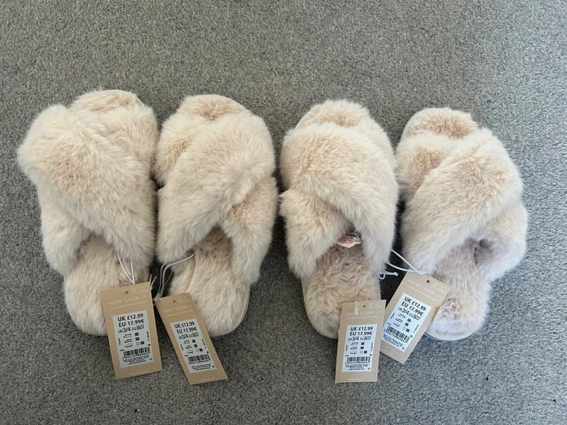 New Look Two pairs of fluffy neutral slippers. Size Small