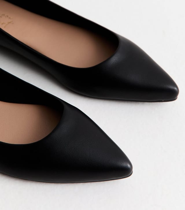 New Look Women's Black Faux Leather Pointed Ballet Flats Vegan New Look - 3
