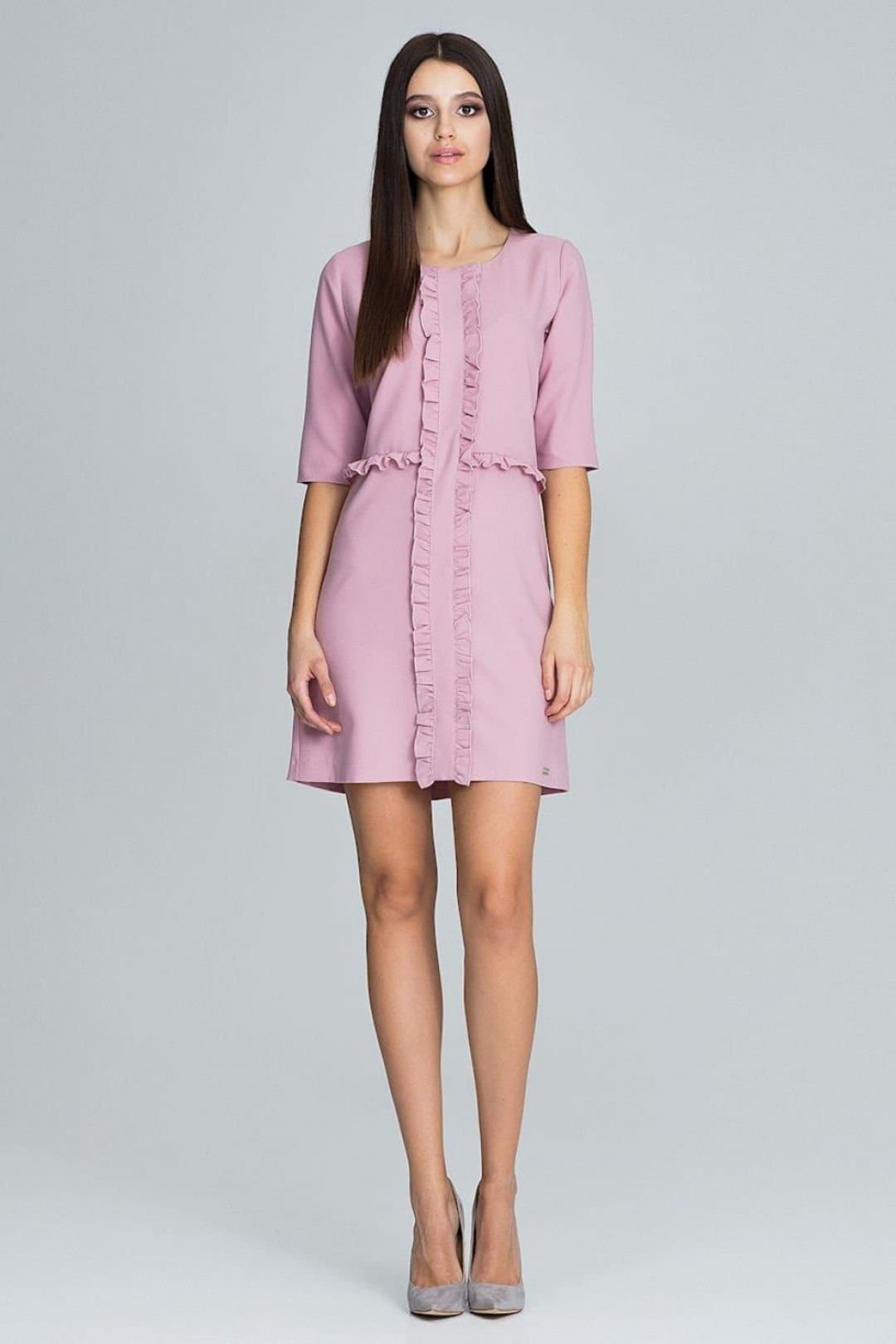 Love Lace Love Lace Women's Elegant Ruffle 3/4 Sleeve Cocktail Dress in Pink