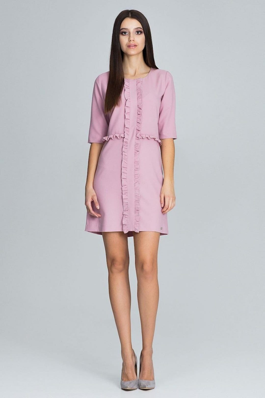 Love Lace Pink 3/4 Sleeve Cocktail Dress with Ruffles