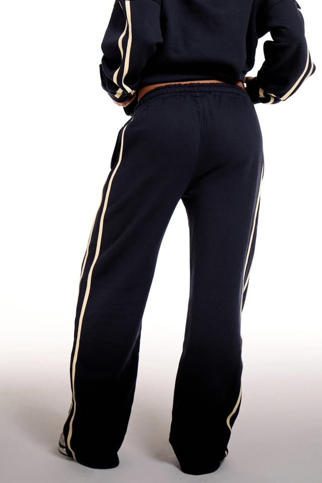 Kaiia Kaiia Sport Side Stripe Wide Leg Joggers Ink Blue & Soft Yellow - 3
