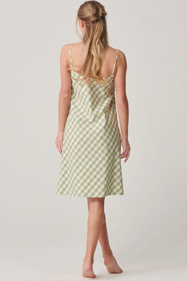 British Boxers British Boxers Women's "Field Green" Gingham Crisp Cotton Strappy Nightdress in Light Green - 3