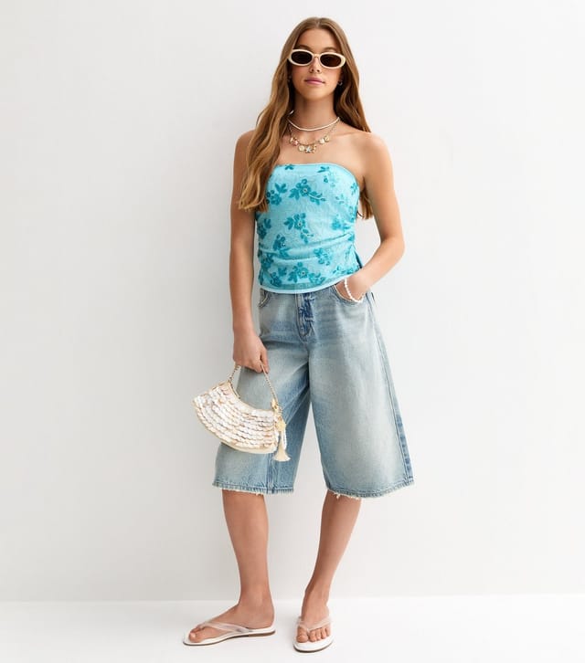 New Look Girls' Turquoise Mesh Sequin Bandeau Top New Look - 3