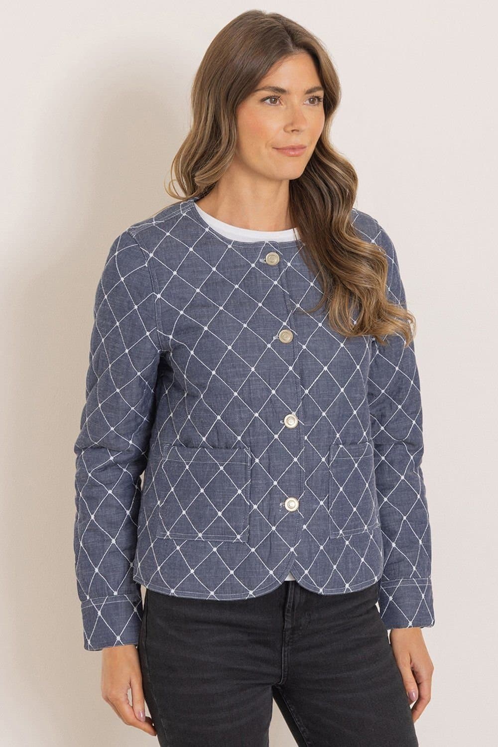 Klass. Klass. Women's Quilted Button Cotton Jacket in Blue
