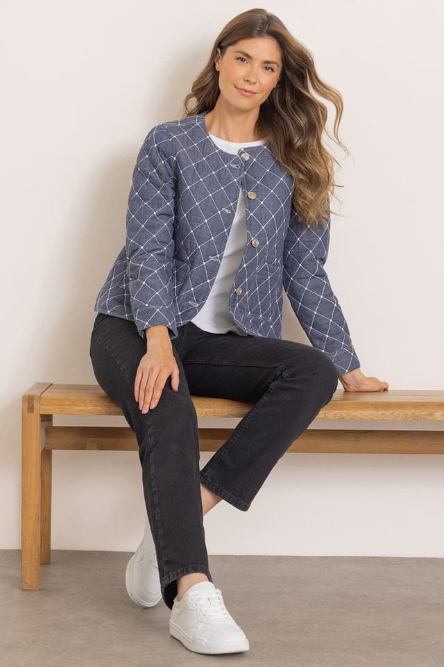 Klass. Klass. Women's Quilted Button Cotton Jacket in Blue - 2