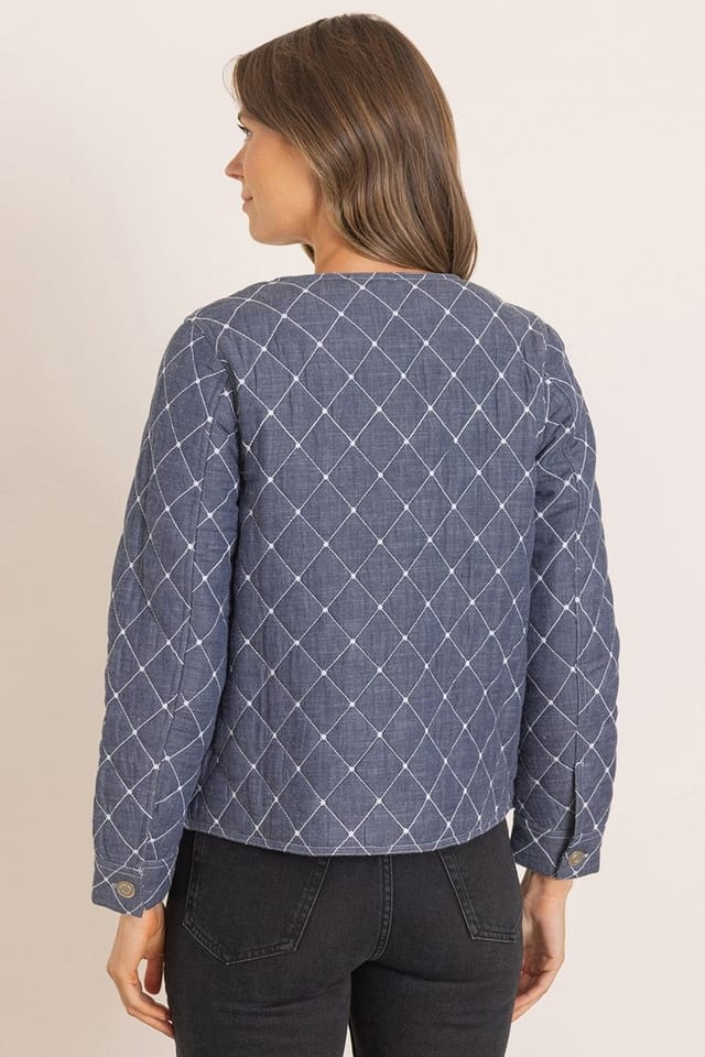 Klass. Klass. Women's Quilted Button Cotton Jacket in Blue - 3