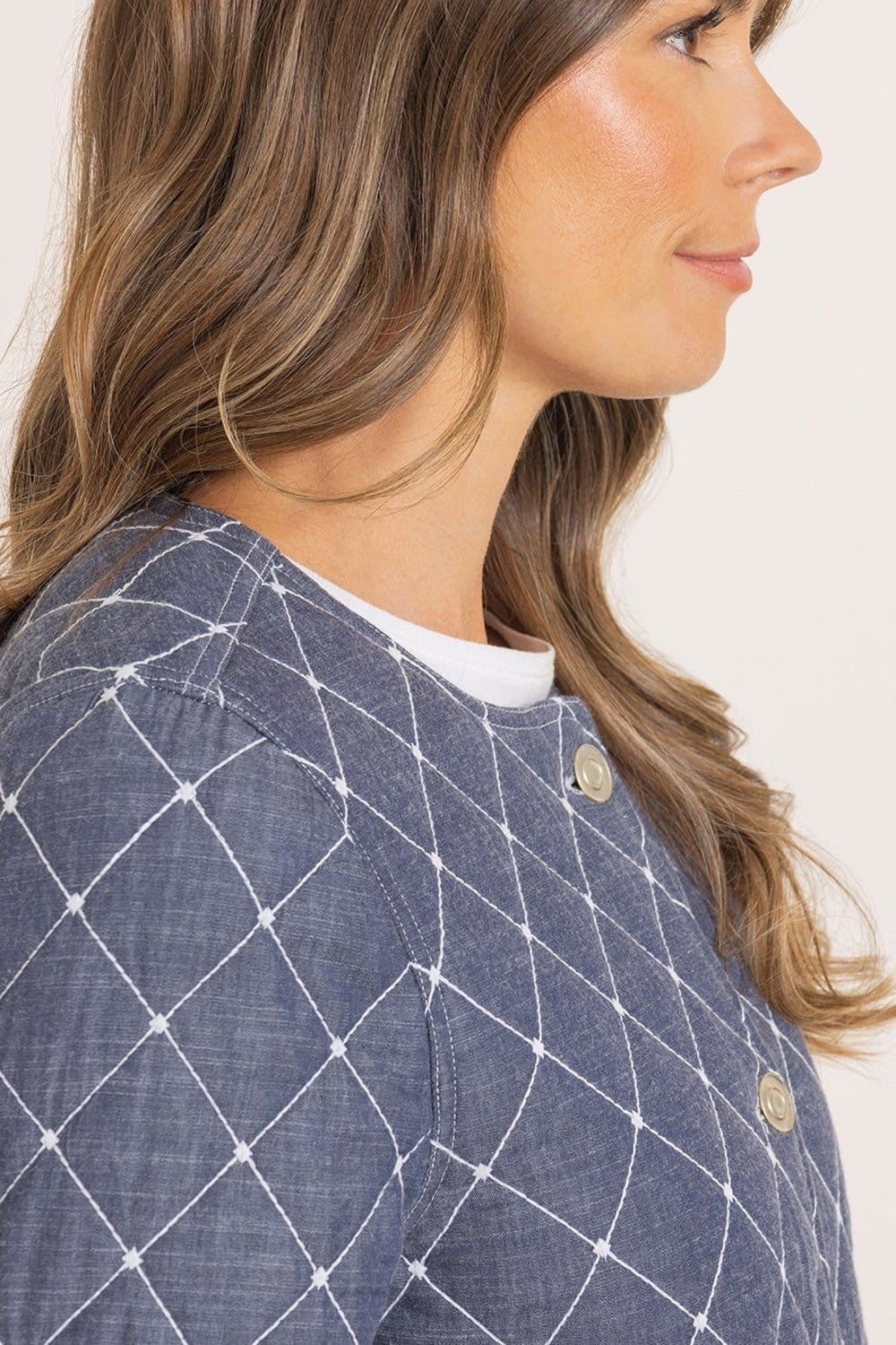 Klass. Klass. Women's Quilted Button Cotton Jacket in Blue - 4