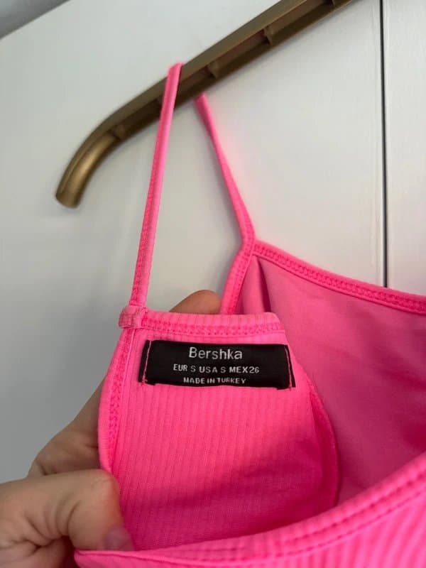 Bershka Bershka Neon Pink ribbed low back bodysuit