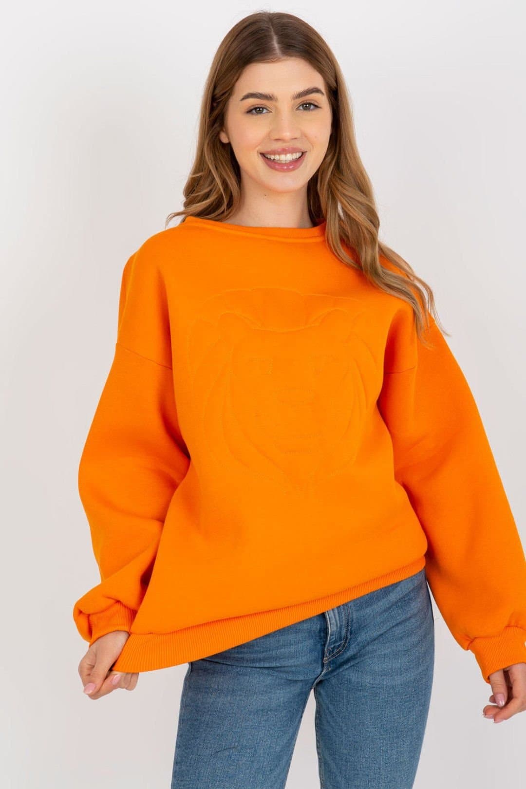 Love Lace Love Lace Women's Long Sleeve Embroidered Blouse Round Neck in Orange