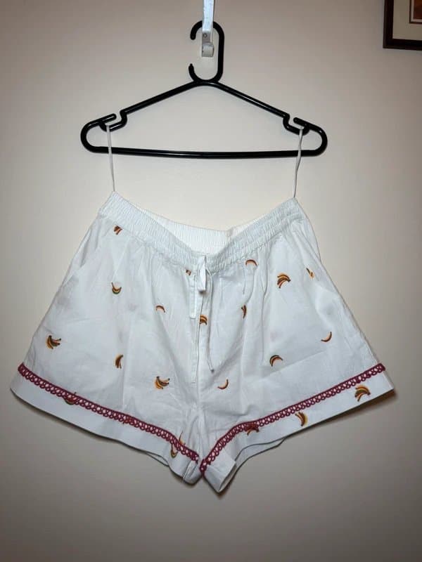 Never Fully Dressed Never Fully Dressed Banana Embroidered Shorts UK 12 White Cotton Summer Boho