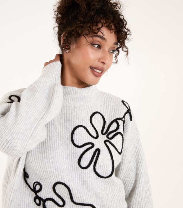 Blue Vanilla Women's Grey Abstract Flower Print Jumper Blue Vanilla New Look - 3