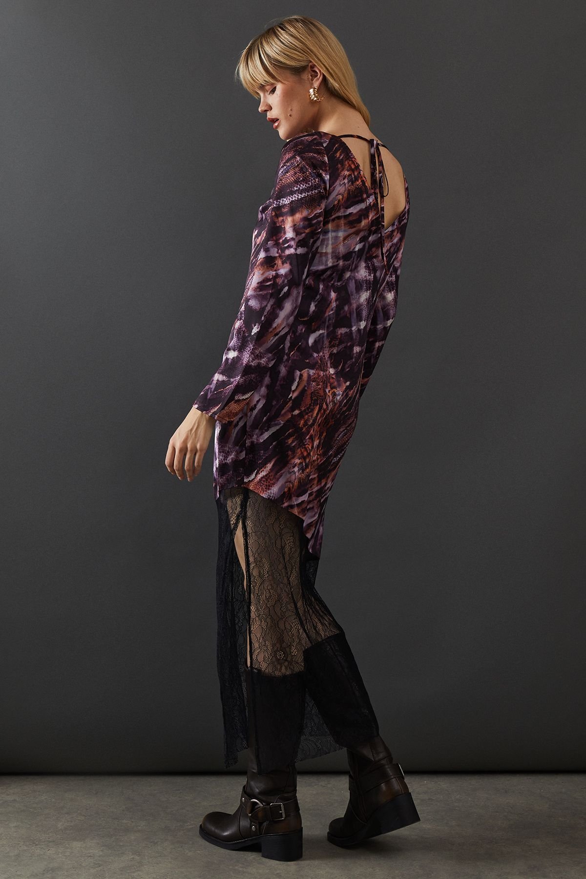 Warehouse Warehouse Women's Marble Satin Column Lace Panel Midi Dress - 3