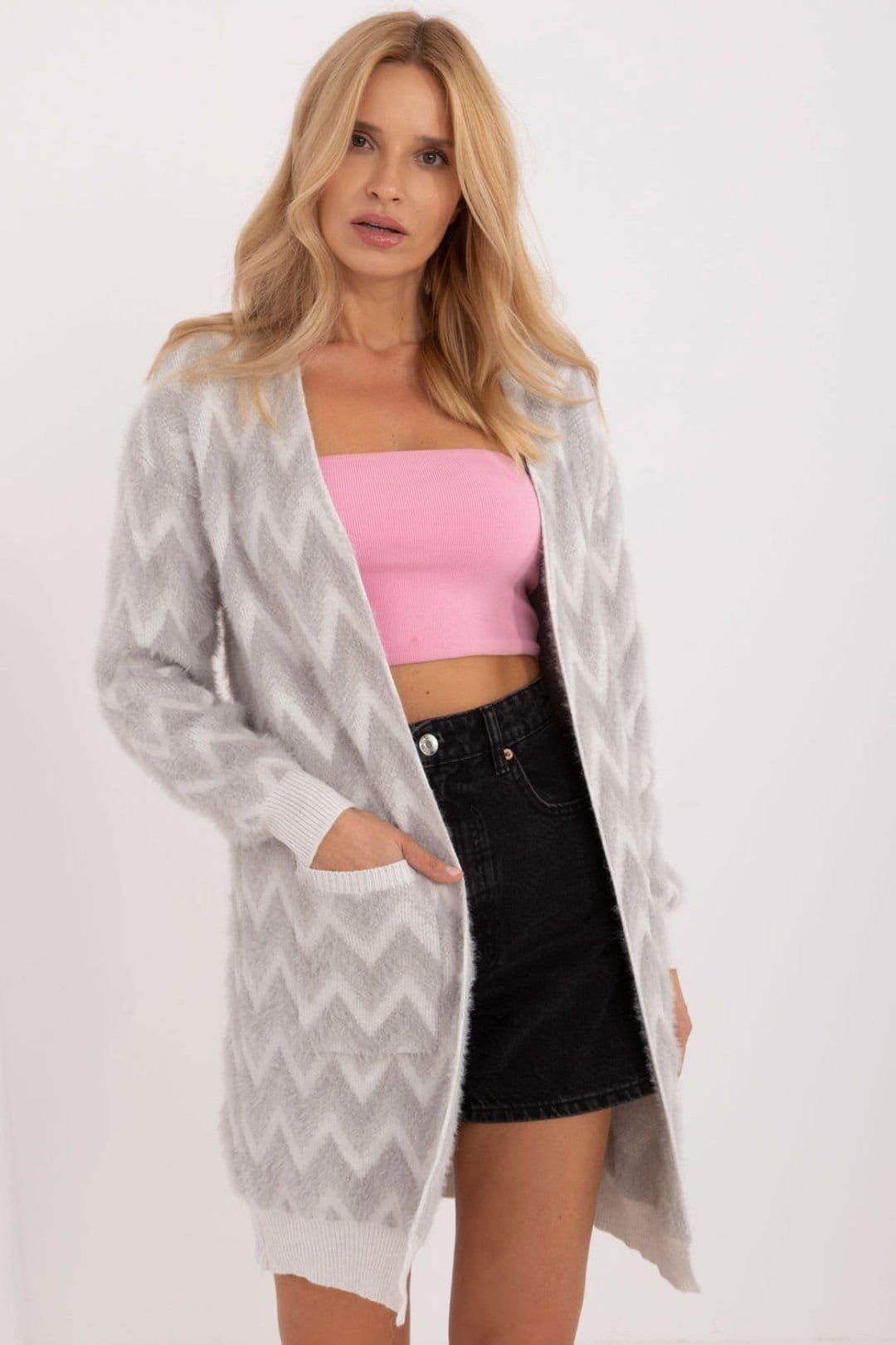 Love Lace Grey Textured Buttonless Cardigan