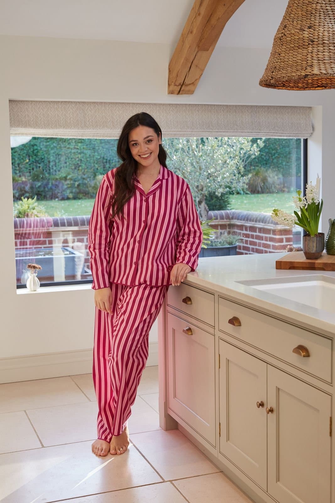 Cyberjammies Cyberjammies Women's Womens Printed Stripe Long Sleeve Pyjama Set in Magenta