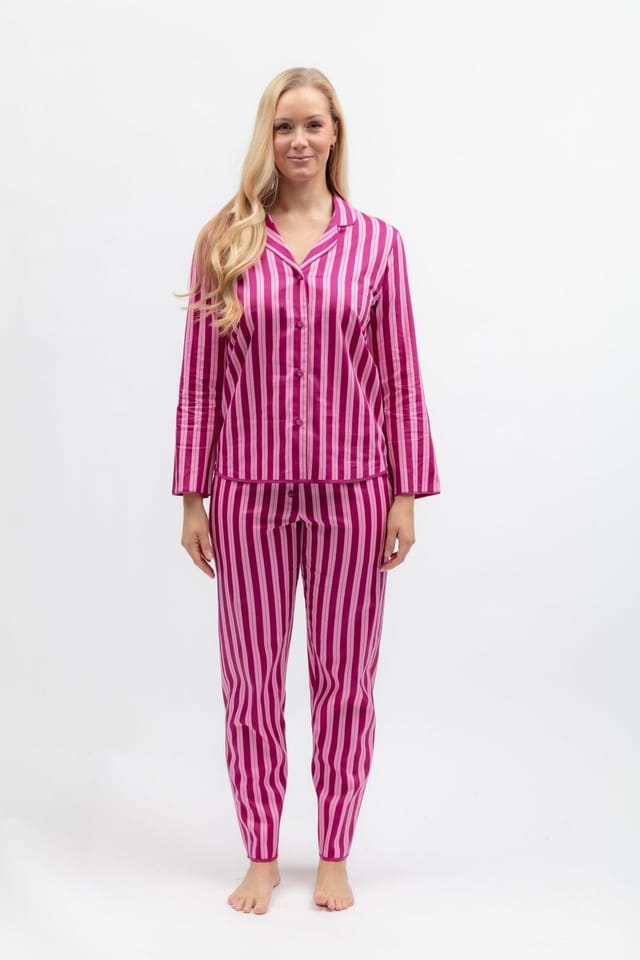 Cyberjammies Cyberjammies Women's Womens Printed Stripe Long Sleeve Pyjama Set in Magenta - 2