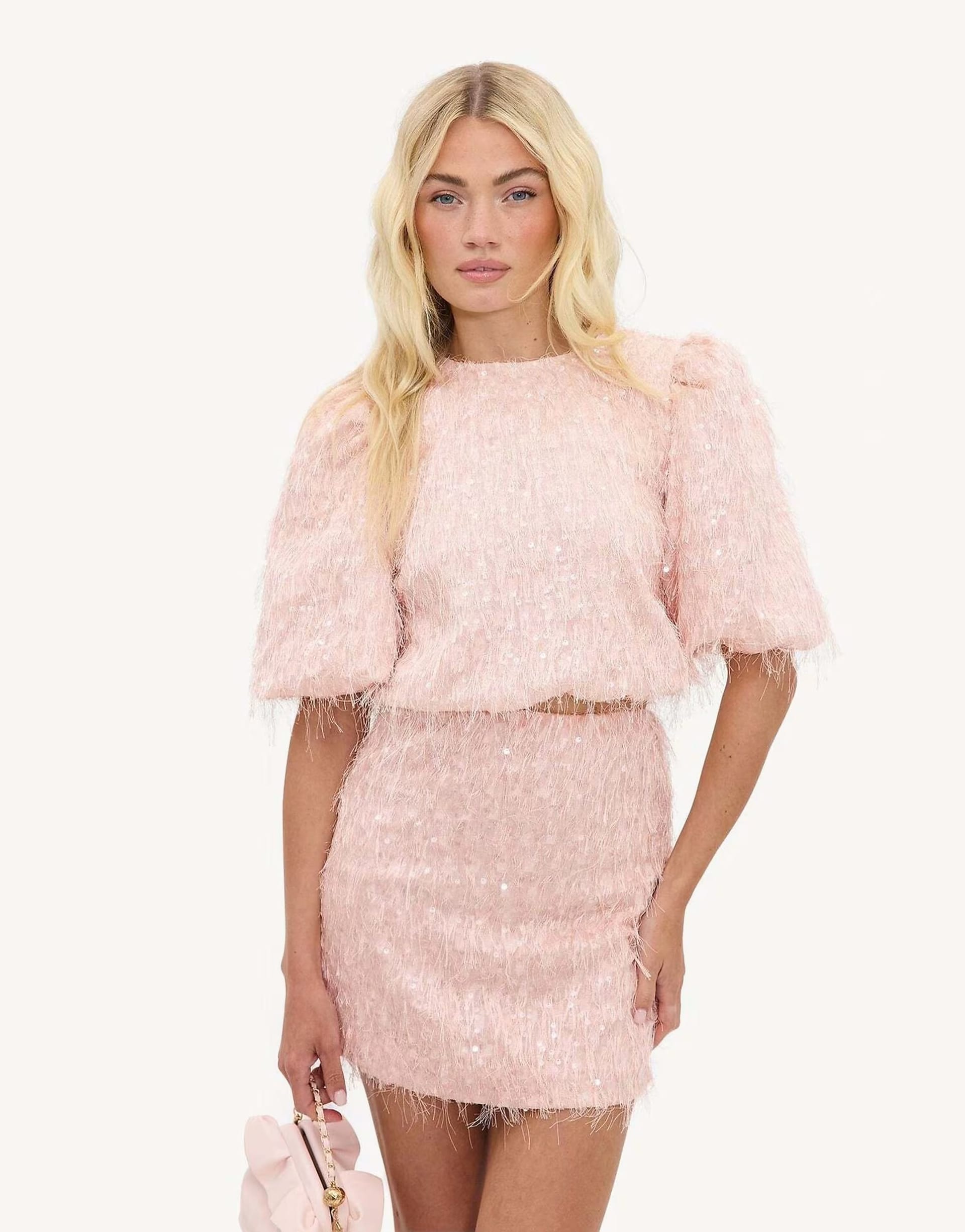 ASOS Light Pink Sequin Mini Skirt with Fringe