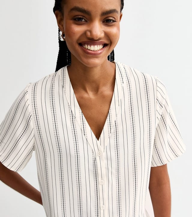 New Look Women's Tall White Striped V-Neck Top New Look - 2