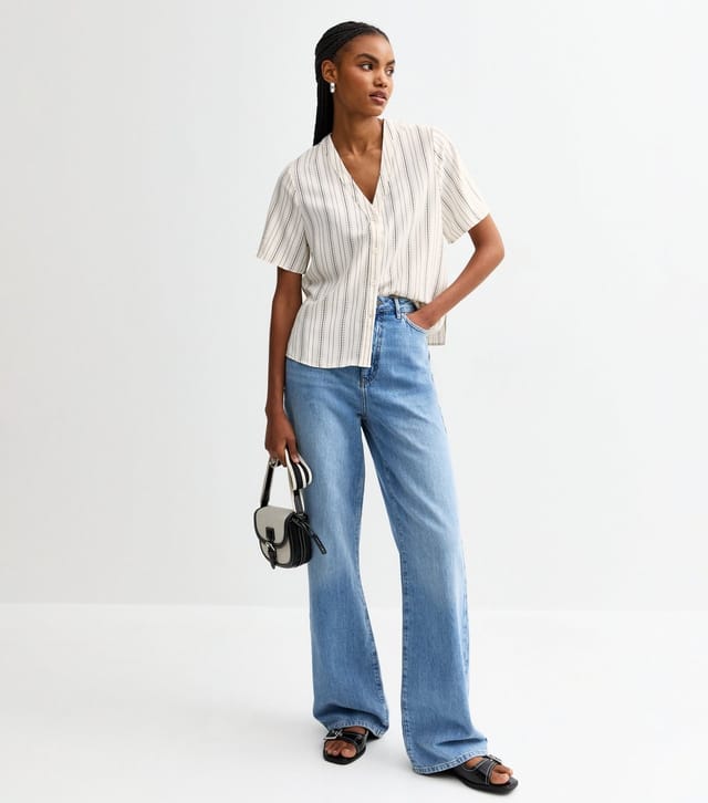 New Look Women's Tall White Striped V-Neck Top New Look - 3