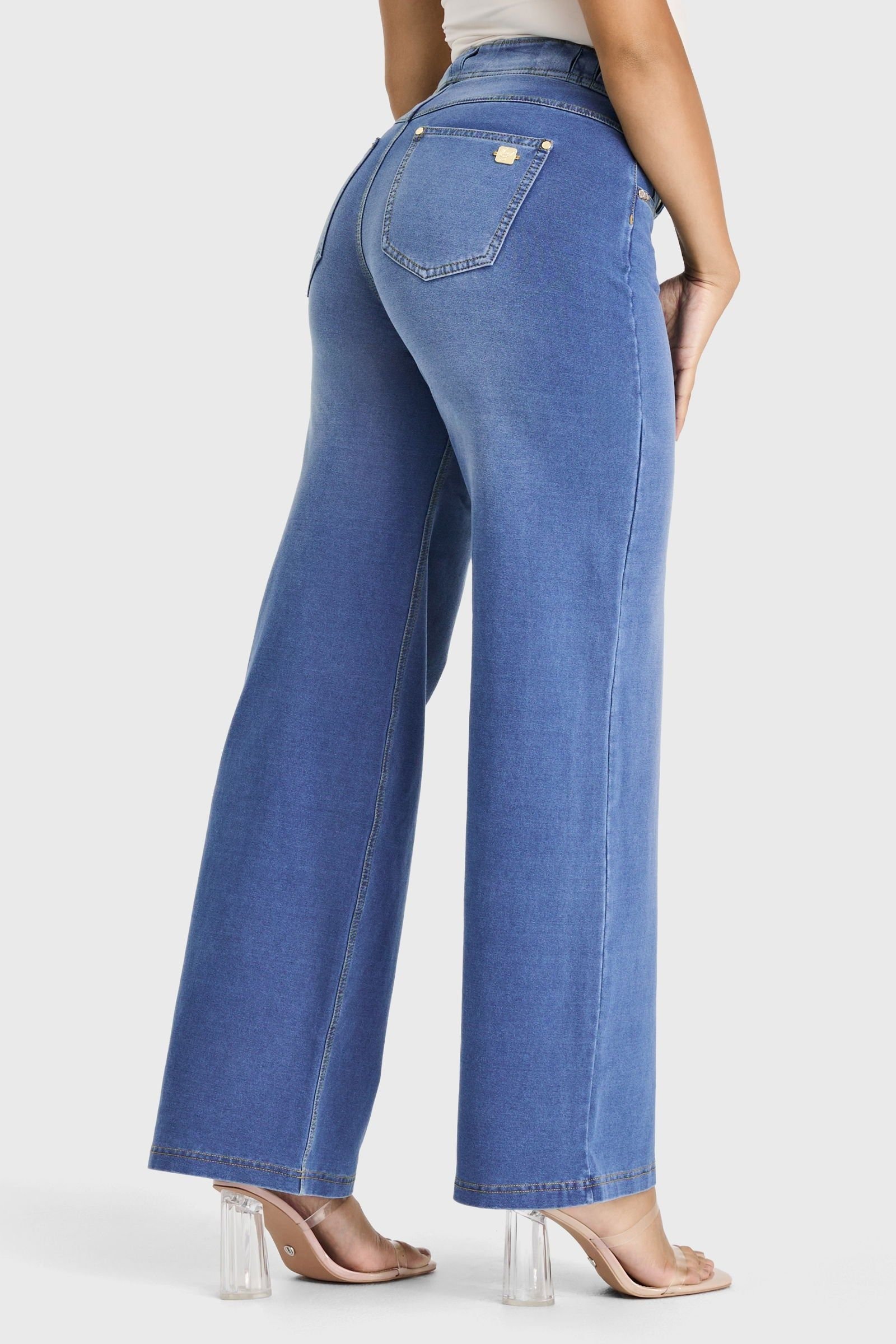 Freddy Freddy Women's N.O.W Denim High Waisted Wide Leg Jeans in Light Blue - 3