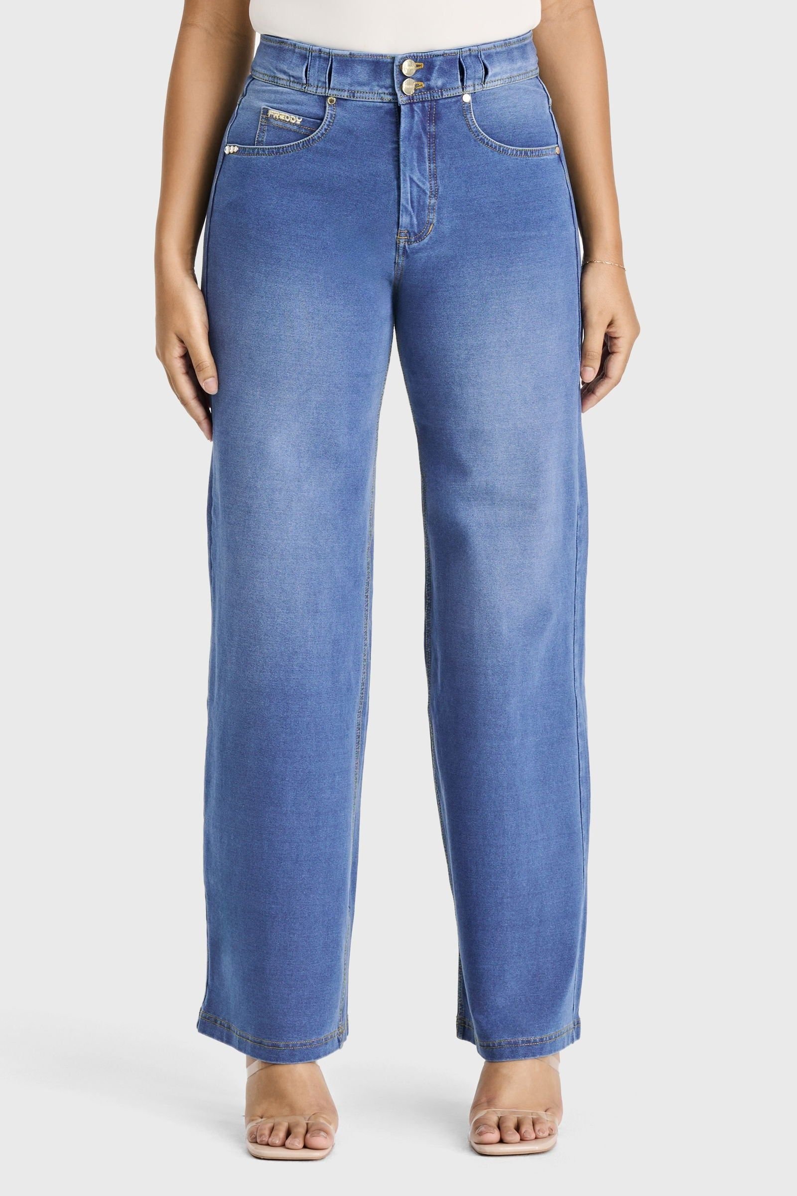 Freddy Freddy Women's N.O.W Denim High Waisted Wide Leg Jeans in Light Blue - 4