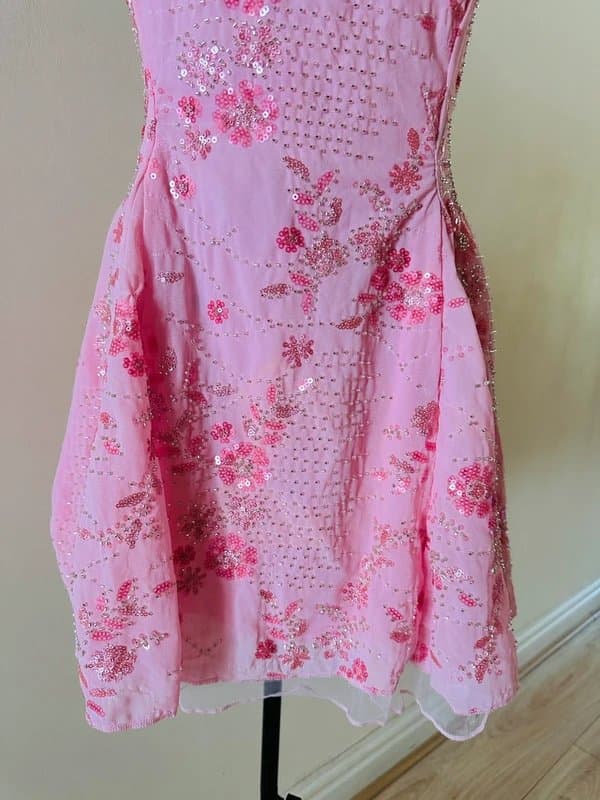 Shein Pink Embellished Lace-Up Back Mini Dress