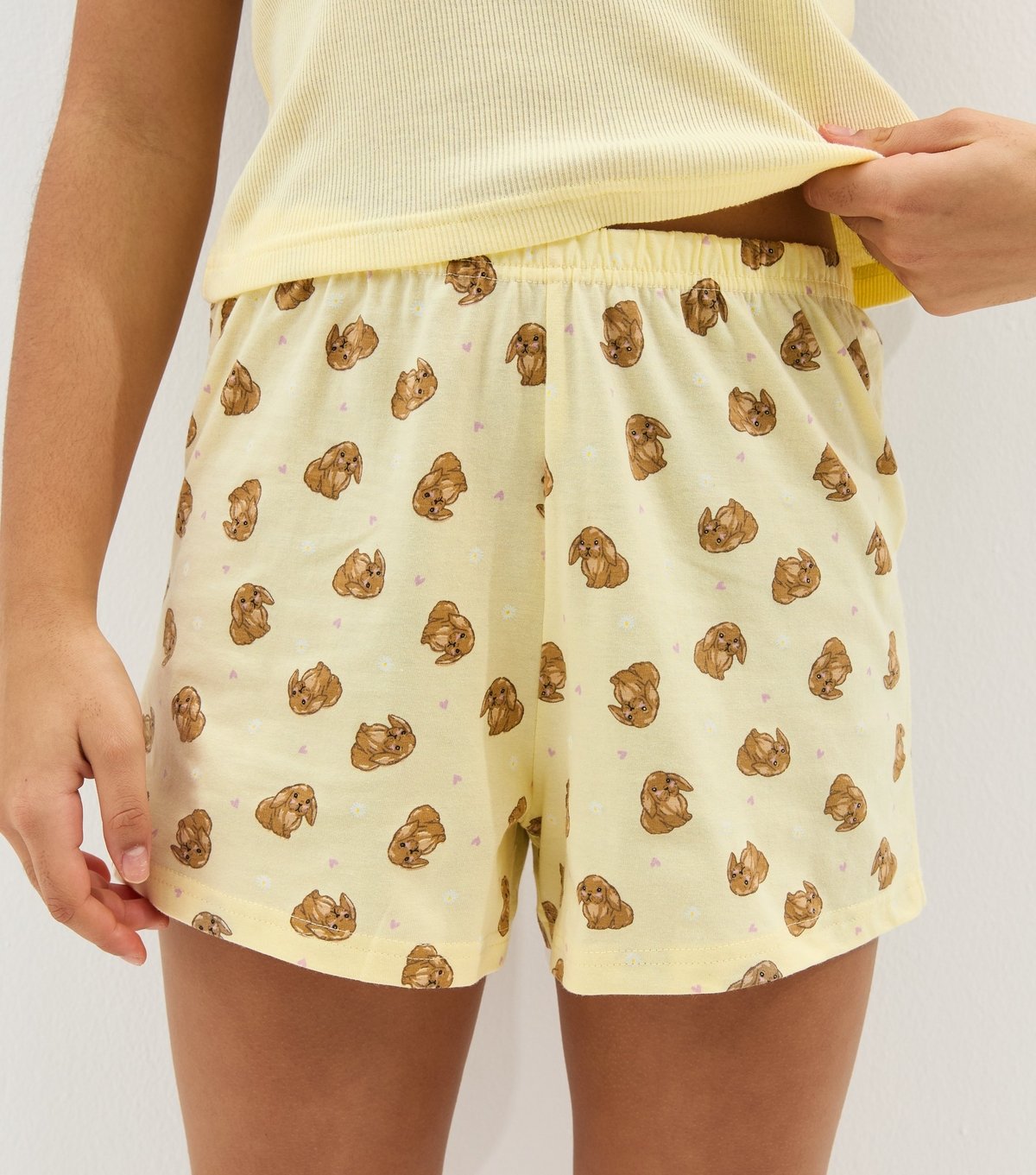 New Look Girls' Yellow Cotton Embroidered Bunny T-Shirt and Shorts Pyjama Set New Look - 3