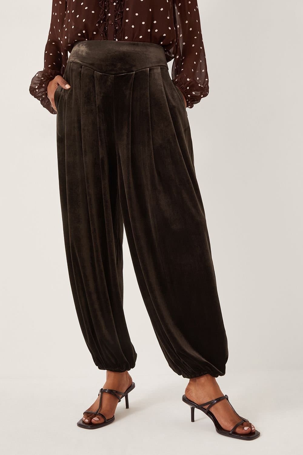 Monsoon Monsoon Women's Victoria Velvet Harem Trousers Brown in Chocolate
