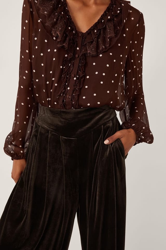 Monsoon Monsoon Women's Victoria Velvet Harem Trousers Brown in Chocolate - 3