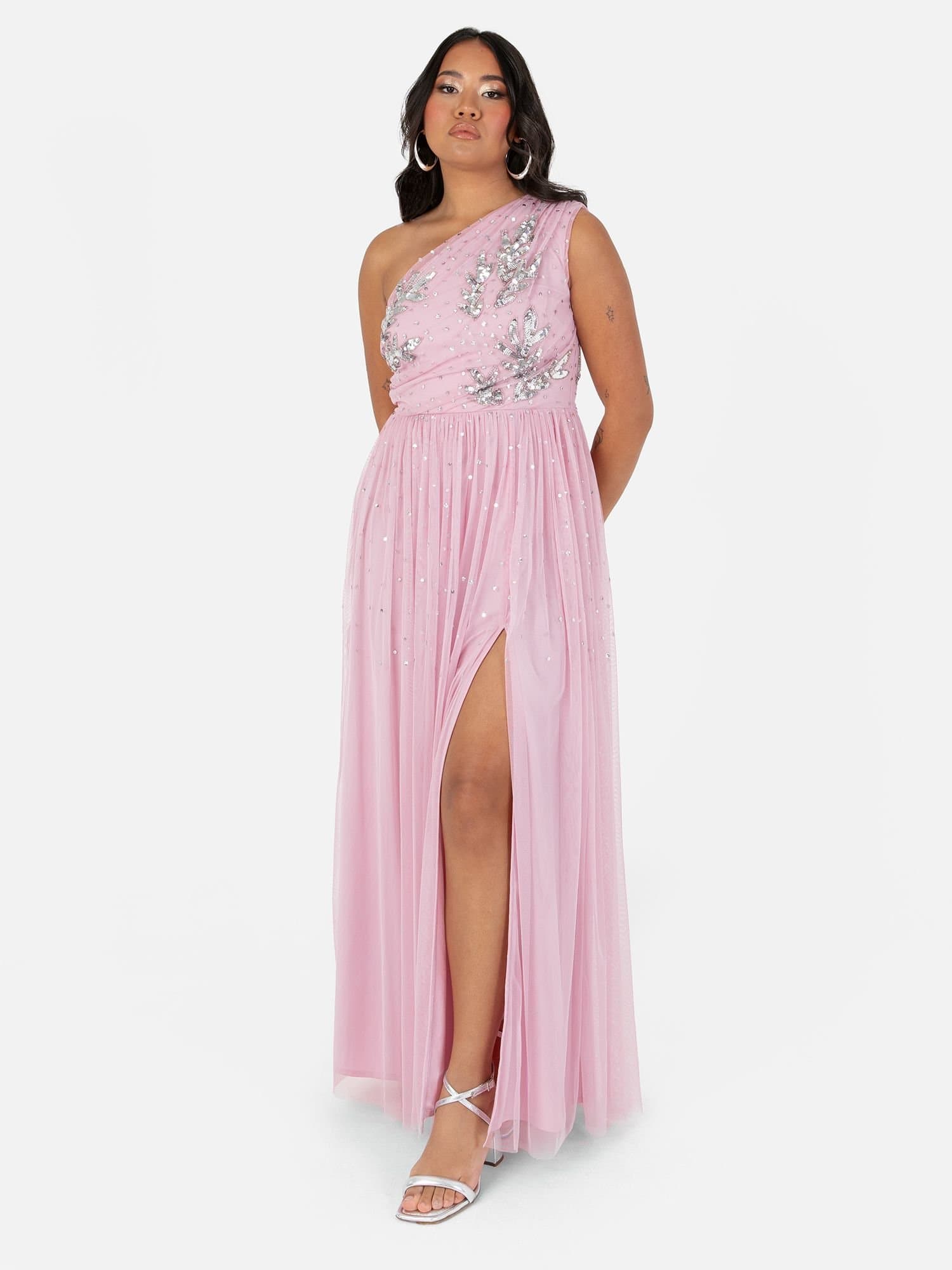 Maya Deluxe Maya Deluxe Women's One Shoulder Embellished Maxi Dress in Pink