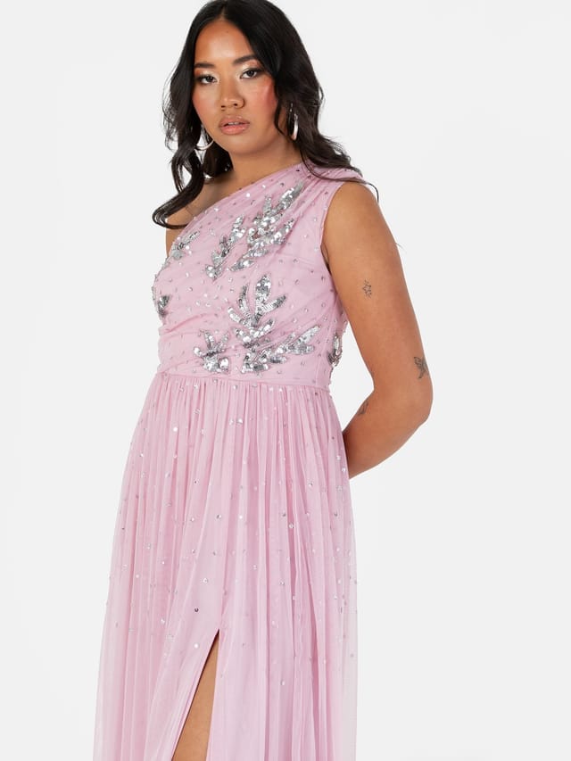 Maya Deluxe Maya Deluxe Women's One Shoulder Embellished Maxi Dress in Pink - 2