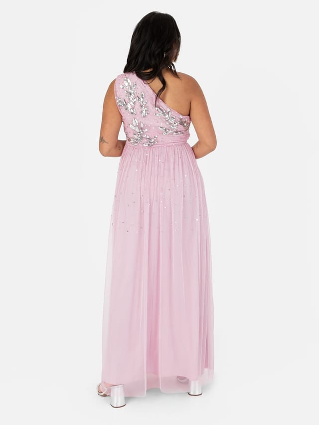 Maya Deluxe Maya Deluxe Women's One Shoulder Embellished Maxi Dress in Pink - 3