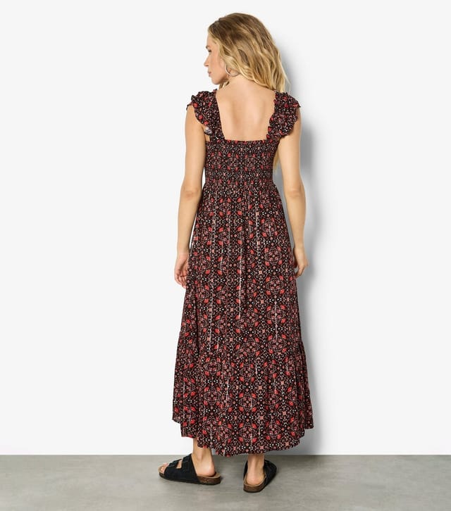 Apricot Women's Black Floral Square Neck Tiered Midi Dress Apricot New Look - 3